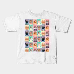 Cat Land Cute cats with flower crowns Kids T-Shirt